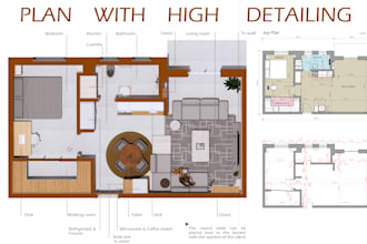 draft 2d plans for modern house, villa, apartment