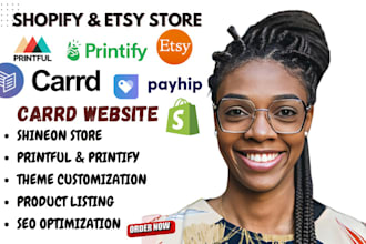 carrd co payhip shopify printful printify carrd ecwid etsy shineon gelato store