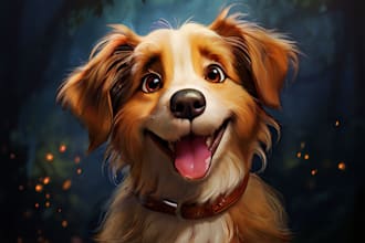 draw a cartoon disney style portrait of your lovely pets