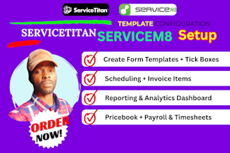 setup servicem8 forms, invoice, servicetitan quotes price book, servicem8 api