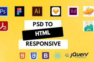 convert figma to html, sketch to html, xd to html, psd to html css bootstrap