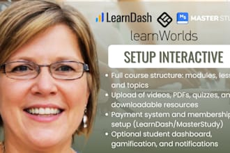 create interactive scorm lms course on learndash, learnworld, masterstudy, podia