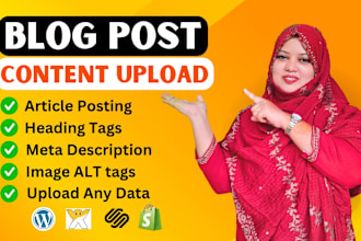 upload content and blog posts on  wordpress, wix, shopify, and squarespace