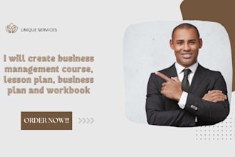 create business management course, lesson plan, business plan and workbook
