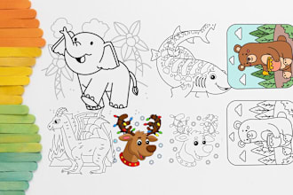 design animal coloring book, kid book illustration, cover page, lulu amazon kdp