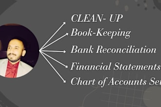 setup, cleanup, bookkeeping, bank reconciliation, and make financial statements