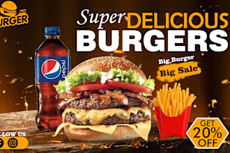 make professional banner, ads, flyer of pizza and burger