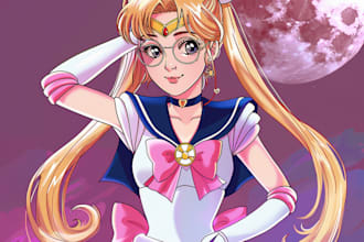 make a sailor moon anime manga style , pro for you