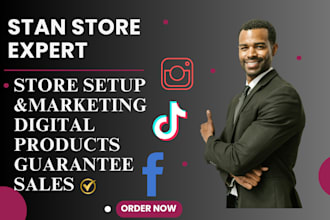 set up stan store, sales funnel, marketing, payhip, instagram social media page