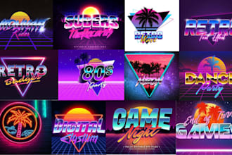 do 80s 90s retro vintage synthwave design style neon t shirt and chrome 3d logo