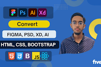 convert PSD to html, figma to html, xd to html, CSS responsive website
