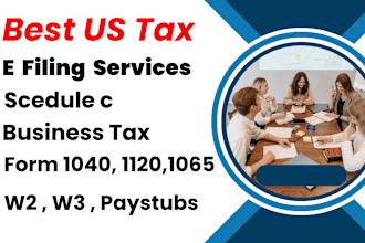 do USA tax  e filing schedule c form 1040, 1120, 1065, w2 w3 and paystub