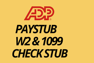 prepare adp paystub, pay stubs, check stub, w2 and 1099