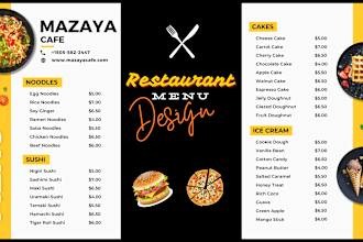 design restaurant menu, food menu, price list, menu board, digital menu flyers