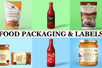 do food, spice, and sauce packaging and label design