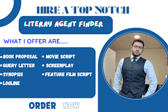 write synopsis, query letter, book proposal and find top active literary agent