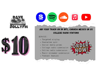 air your track on 5k intl, canada mexico UK US college radio stations