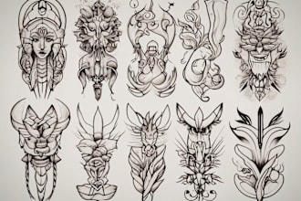 design traditional line art minimalist tattoo flash for you