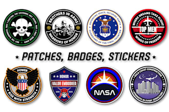 design custom patches, badges, stickers, military, army, stamps, and skull logo