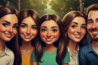capture fun moment with family cartoon caricatures