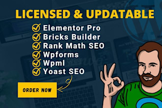 install elementor pro, rank math, bricks builder, wpforms, yoast SEO,wpml plugin