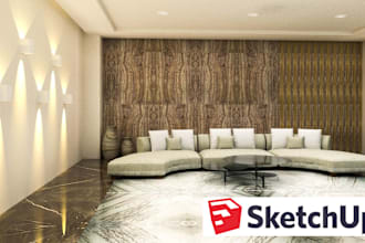 create sketchup 3d model and architectural render for interior
