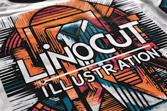 make a linocut t shirt design for brands