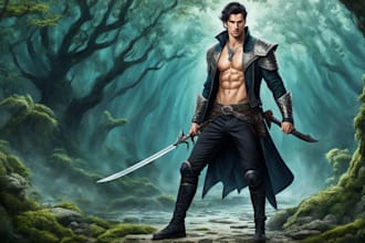 paint semi realistic digital fantasy full body art illustration