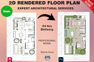 rendered professional 2d floor plans and elevations