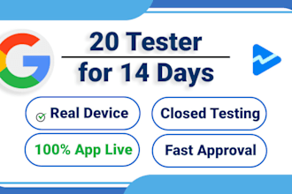 test app on 20 devices for 14 days with active testers via google play