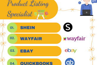 list and optimize your product on shein, wayfair, ebay or quickbooks