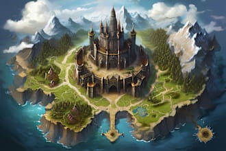 draw a custom fantasy map illustration