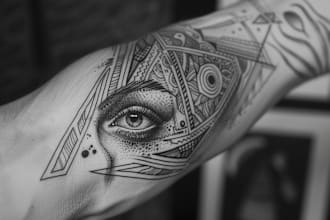 custom a geometric in black and grey tattoo design