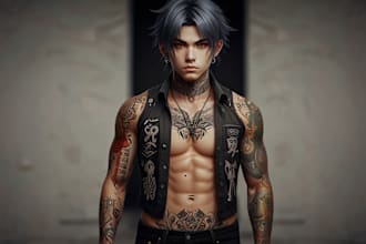 anime, cartoon tattoo design or illustration