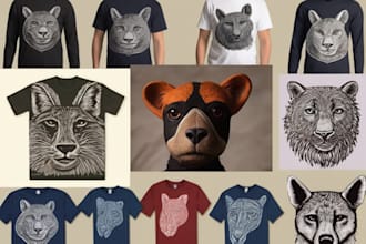 make a animal linocut tshirt design for brands