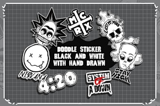 draw doodle sticker band with hand drawn