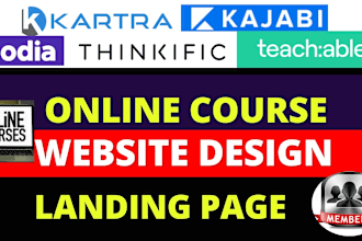 setup thinkific, kajabi online course website, landing page, custom pages
