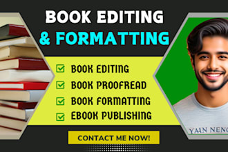 do book editing, proofread, kdp formatting, papaerback canva layout design,epub
