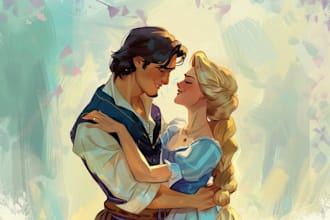draw you cute disney couple portrait