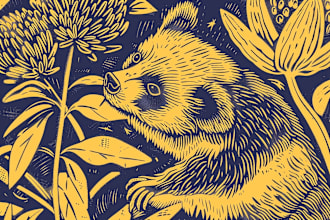 create a linocut illustration of animal or plants