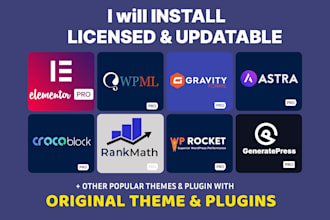install elementor pro, astra pro, crocoblock, gernatepres,rank math, wpml plugin