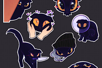 create cute digital cartoon sticker set