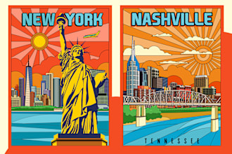 make travel poster design in an awesome pop art or retro pop art style