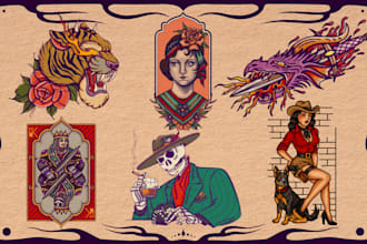 create traditional or old school tattoo design and ilustration for you