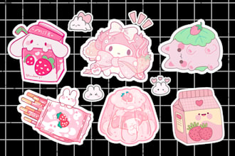 do cute kawaii stickers and custom doodle illustrations