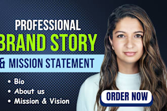 write brand story, about us page, about me, about us, bio, vision, mission
