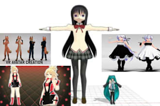 model your character in 3d or  mmd, fnf, convert or repair sfm, koikatsu to mmd