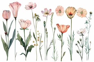 draw line art illustration botanical and flower beautifully