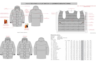 create tech pack and flat sketch for garments manufacturing