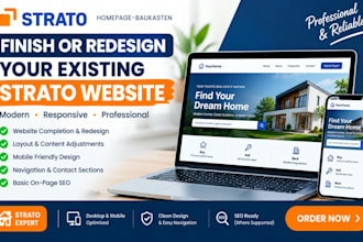 finish or redesign an existing strato website update homepage with on page seo